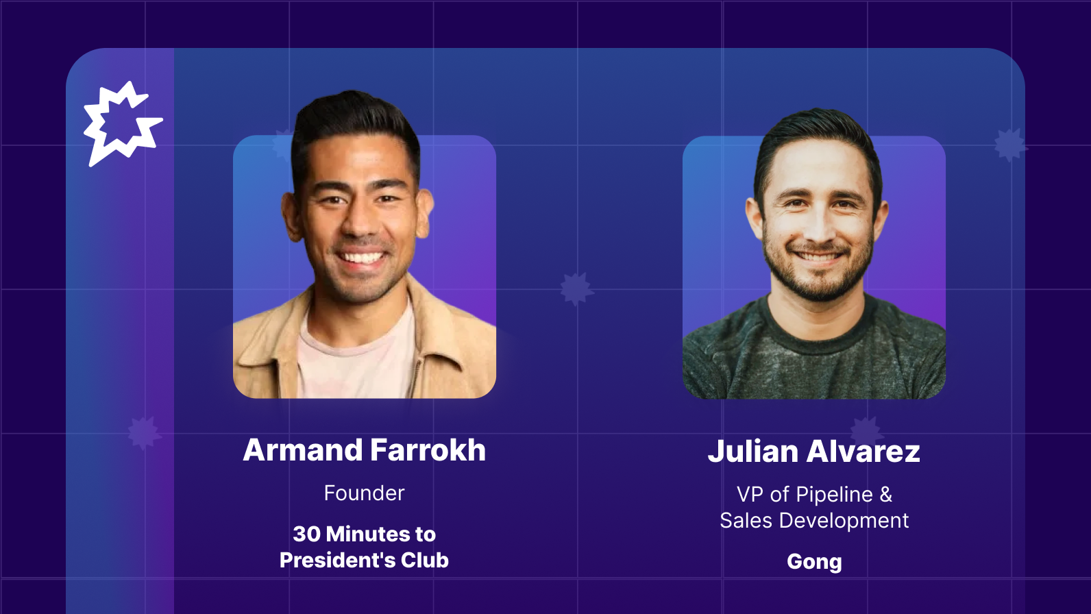 Speaker headshots from Armand Farrokh and Julian Alvarez
