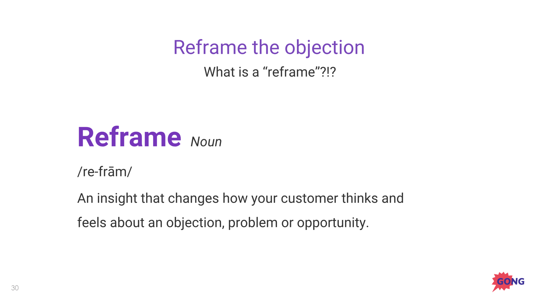 Definition of "reframe" in objection handling