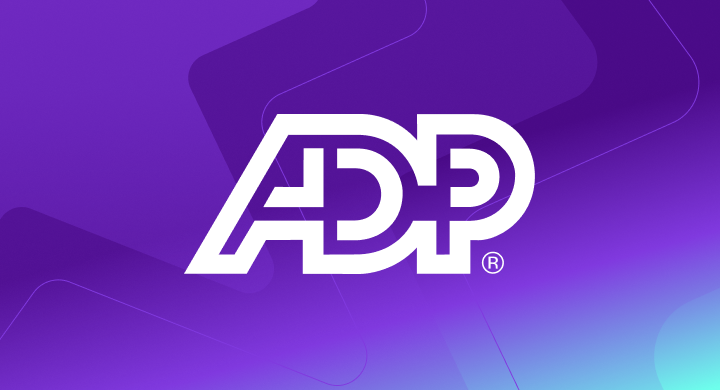 ADP logo on a purple star background