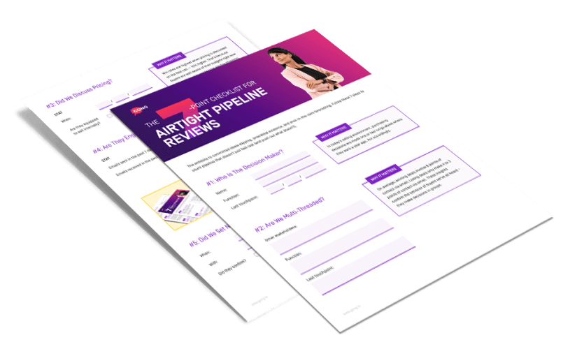 Airtight Pipeline Reviews template with purple branding and form fields for sales pipeline evaluation