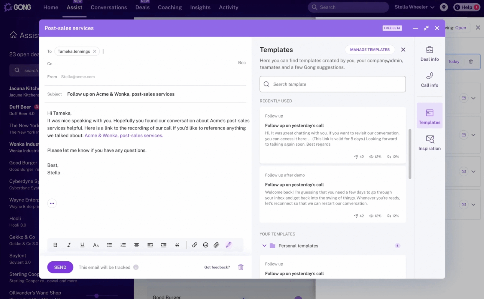 Using Gong to automate sales tasks
