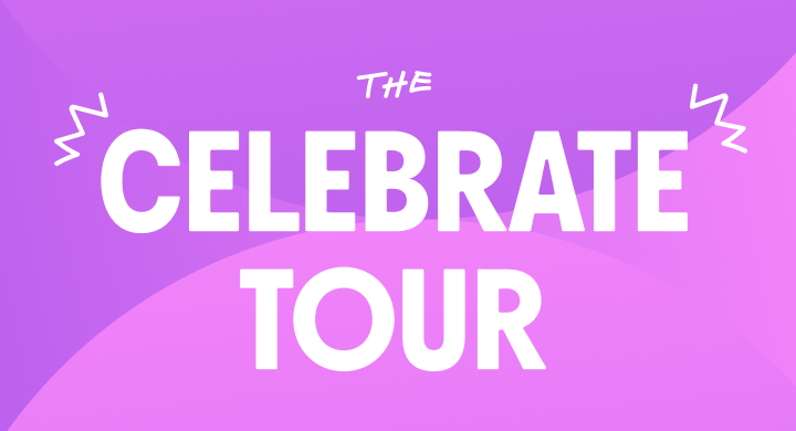 event card for London on June 18, featuring an abstract purple gradient background with layered organic shapes.