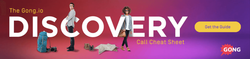 The Gong.io Discovery Call Cheat Sheet guide banner with travelers and maps