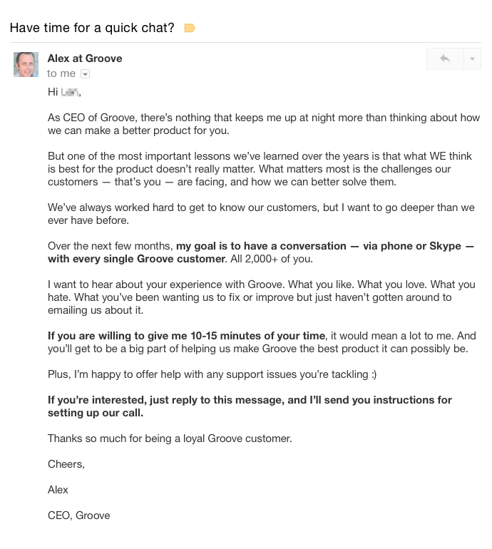 Groove feedback email