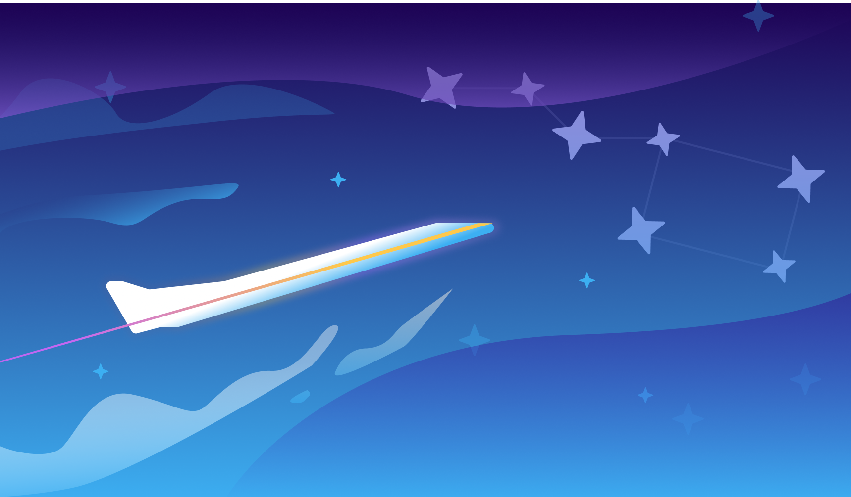 Rocket ship flying through the sky