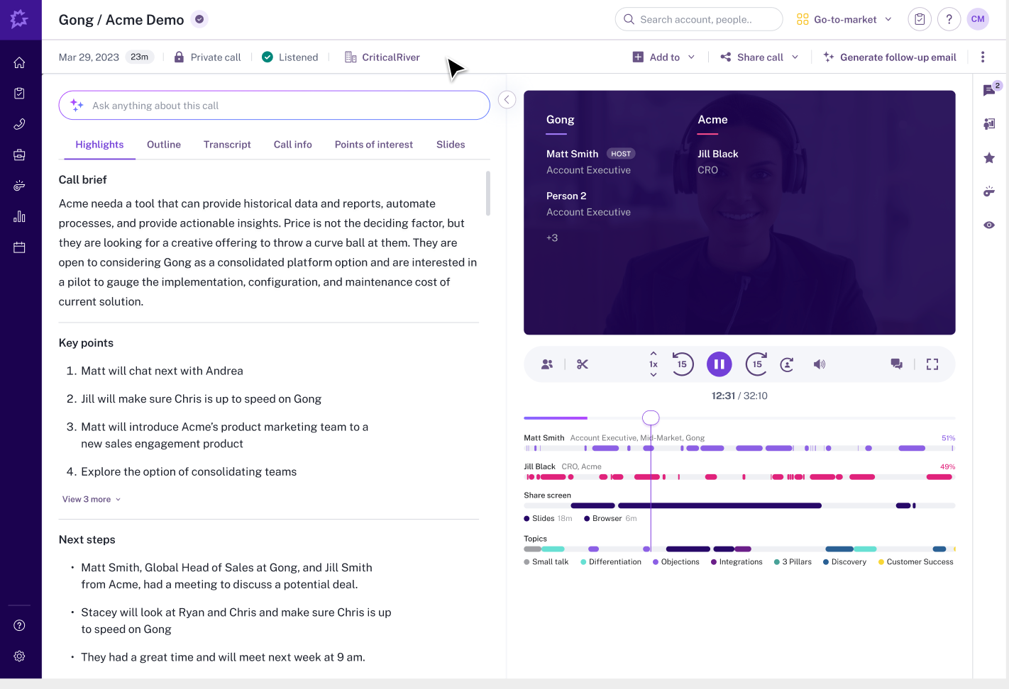 Analyze Calls With Gong