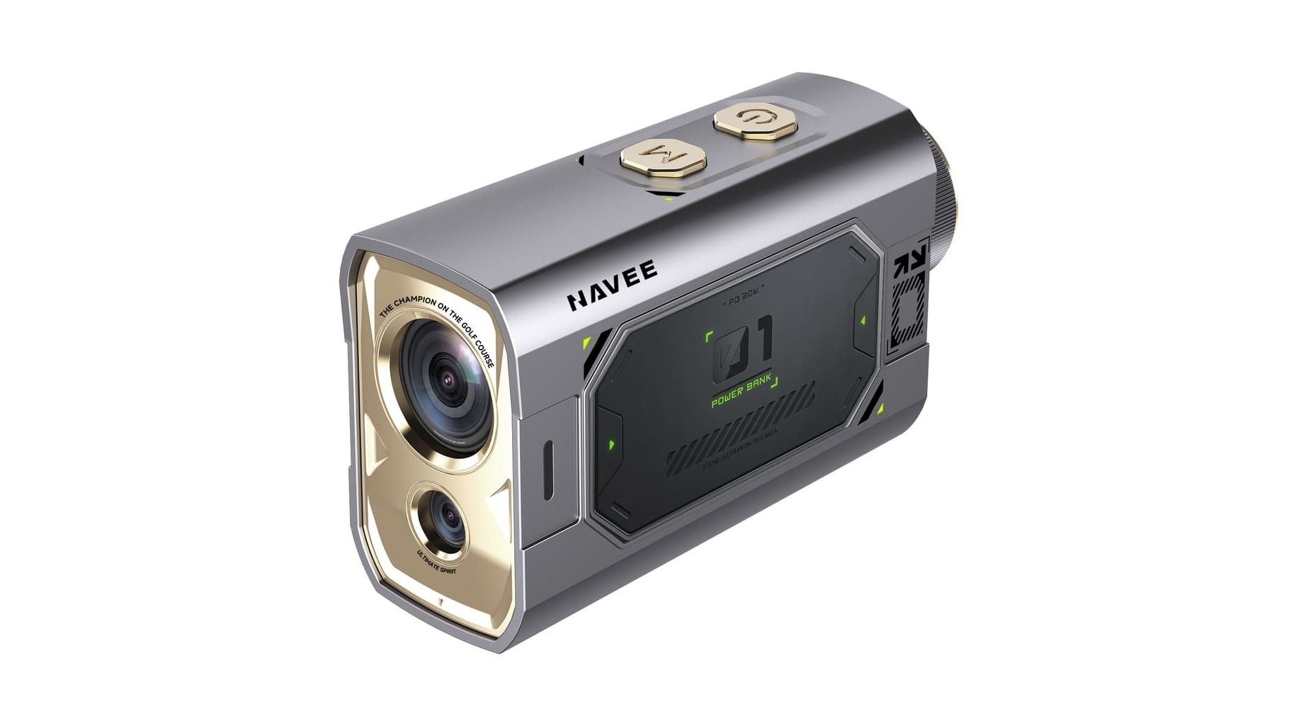 NAVEE MINI Rangefinder, een compacte grijze rangefinder met gouden lenzen