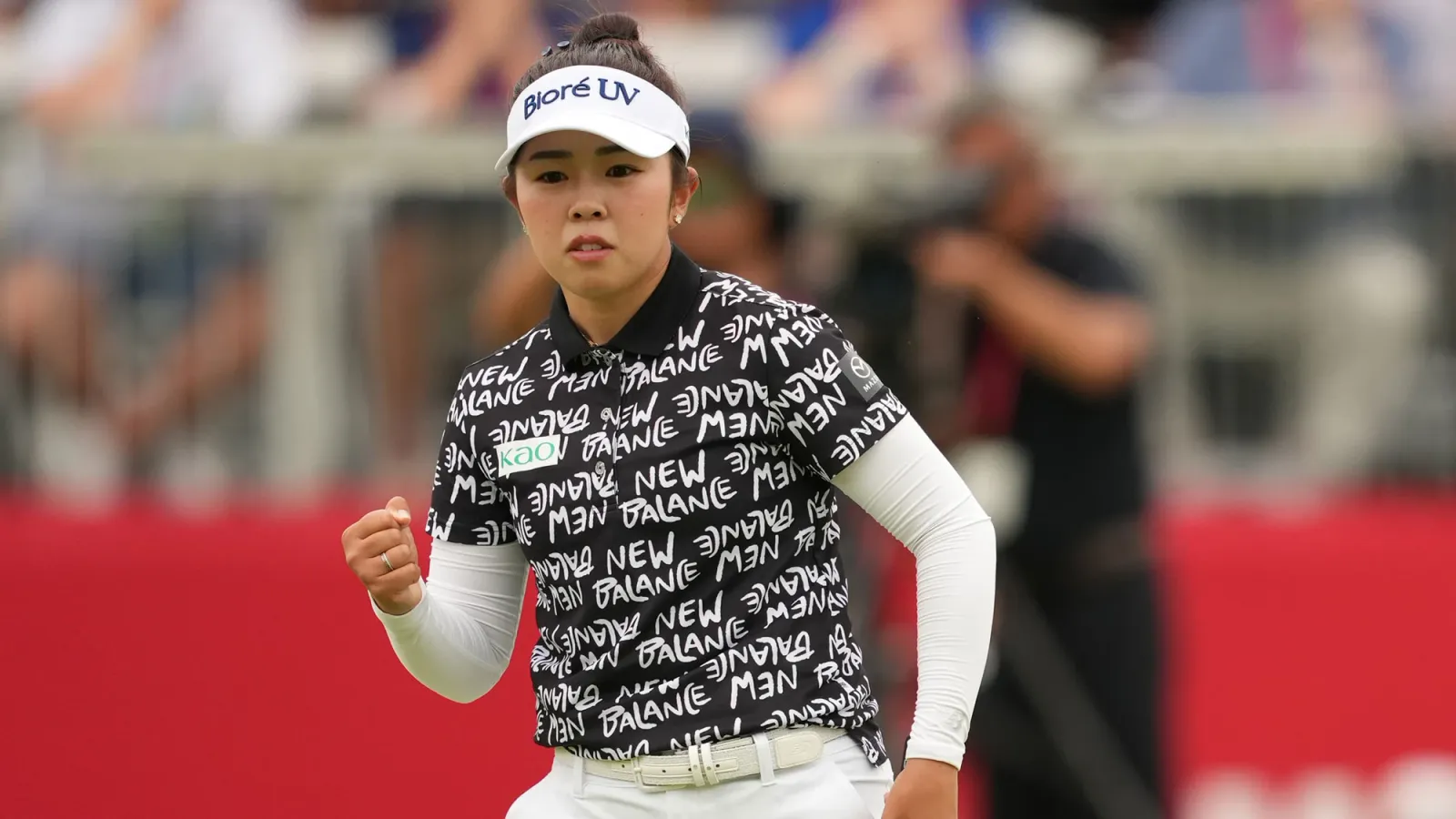 Miyu Yamashita balt haar vuist tijdens de Meijer LPGA Classic 2026.