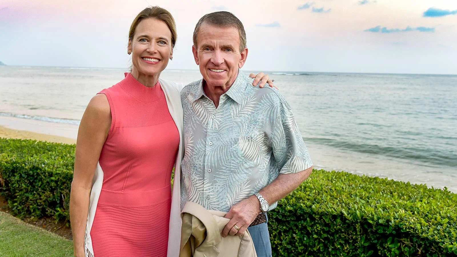 Tim Finchem met zijn vrouw Holly tijdens de Sony Open in Hawaii, januari 2016