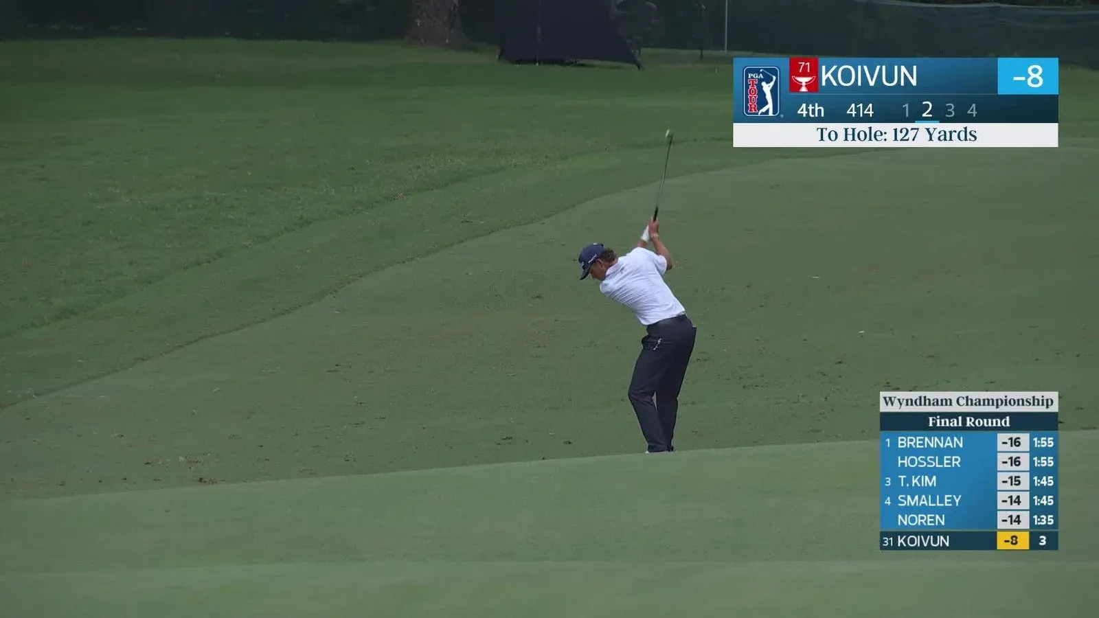 Jackson Koivun speelt een slag tijdens het Wyndham Championship 2026