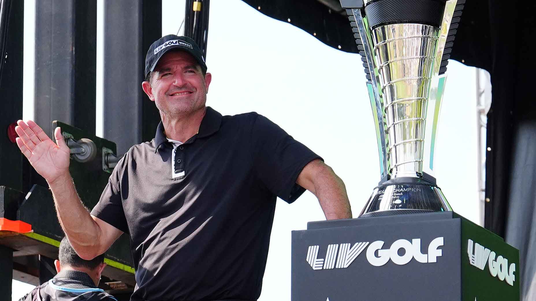 Scott O'Neil, CEO van LIV Golf, tijdens een eerder LIV Golf-evenement in Indiana