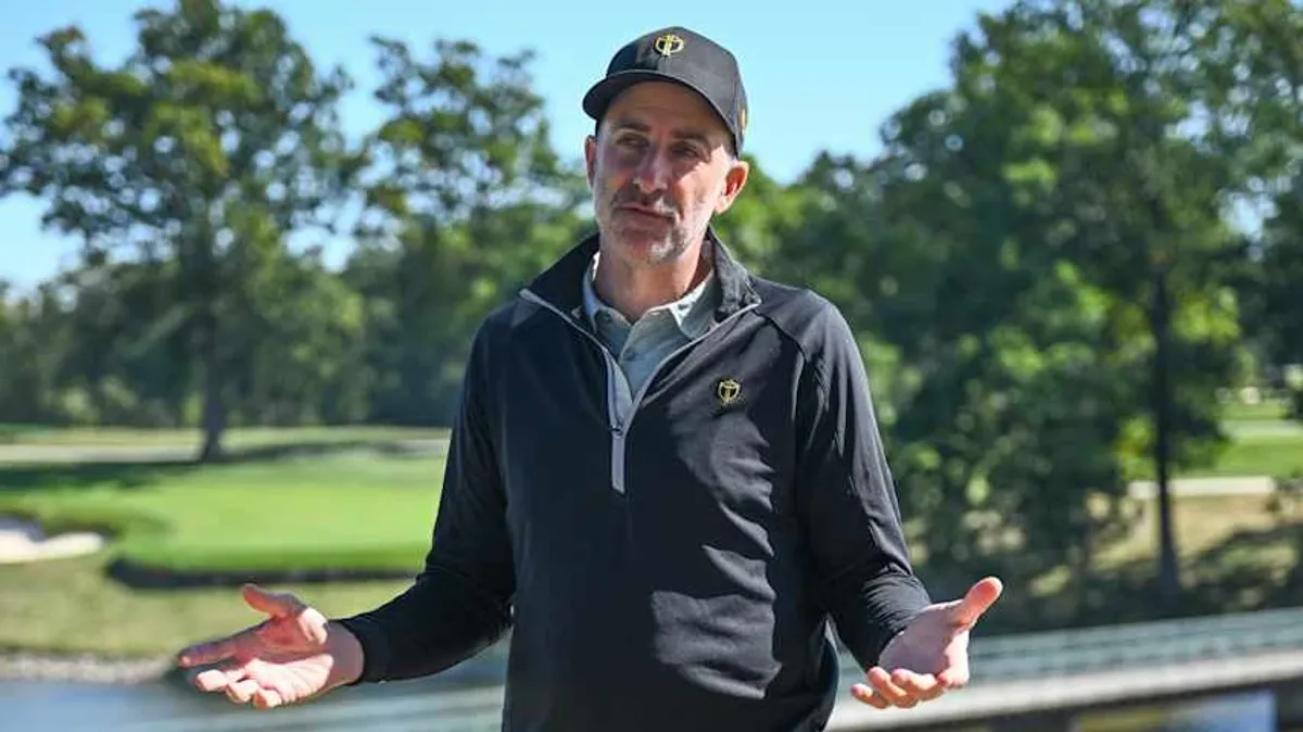 Geoff Ogilvy tijdens de voorbereidingen op de Presidents Cup 2026 op Medinah Country Club