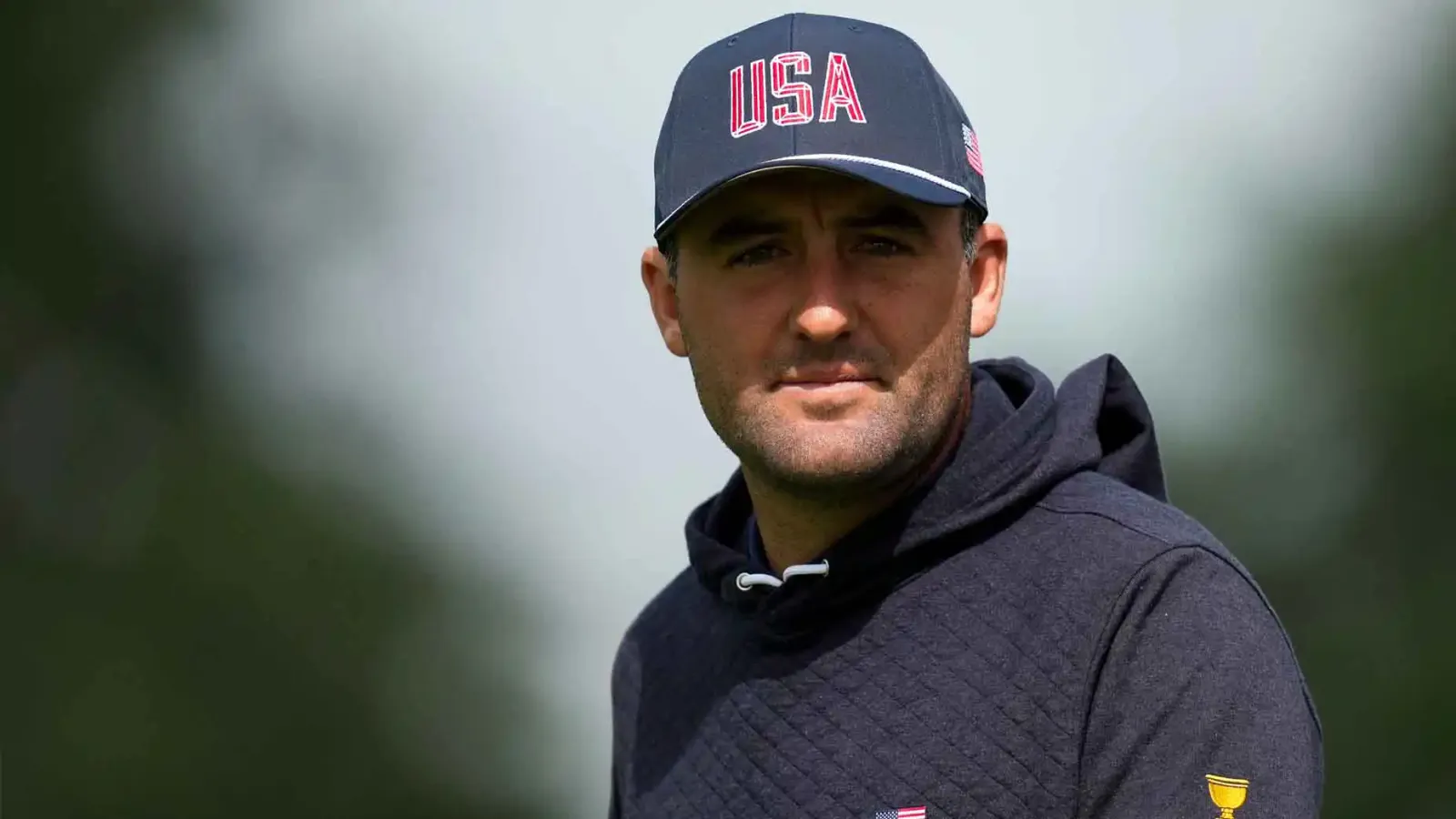 Scottie Scheffler tijdens de voorbereiding op de Presidents Cup 2026 op Medinah Country Club