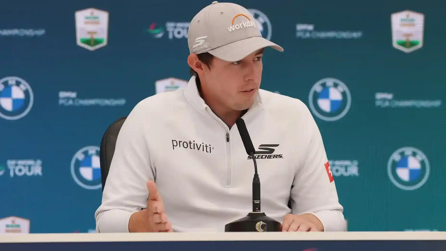 Matt Fitzpatrick tijdens een persconferentie bij de BMW PGA Championship