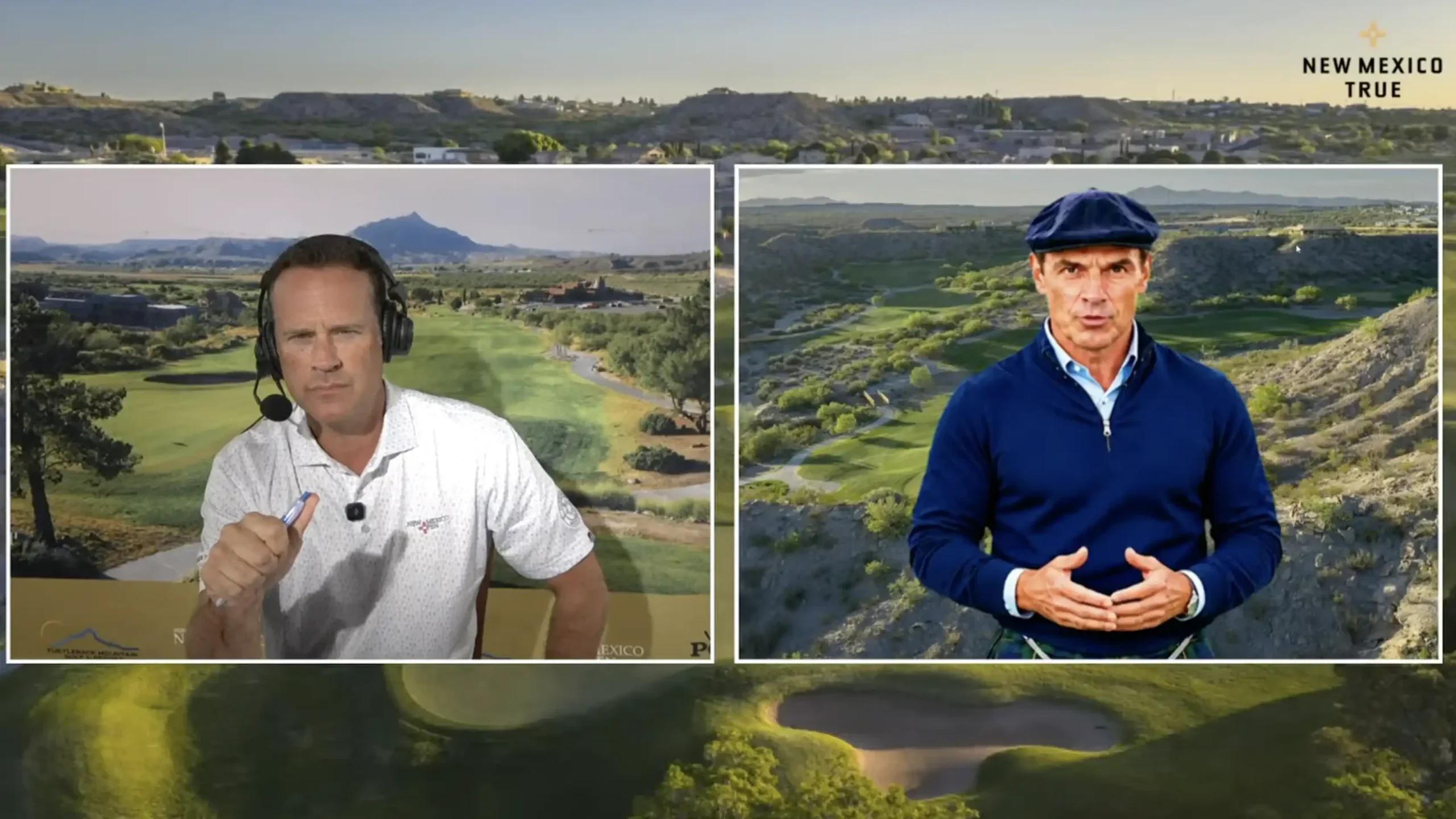 Ryan Burr en AI-commentator Duff Foreman tijdens de uitzending van het New Mexico Open