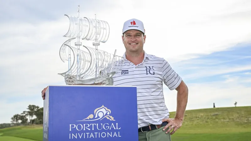 Zach Johnson met de trofee van de Portugal Invitational