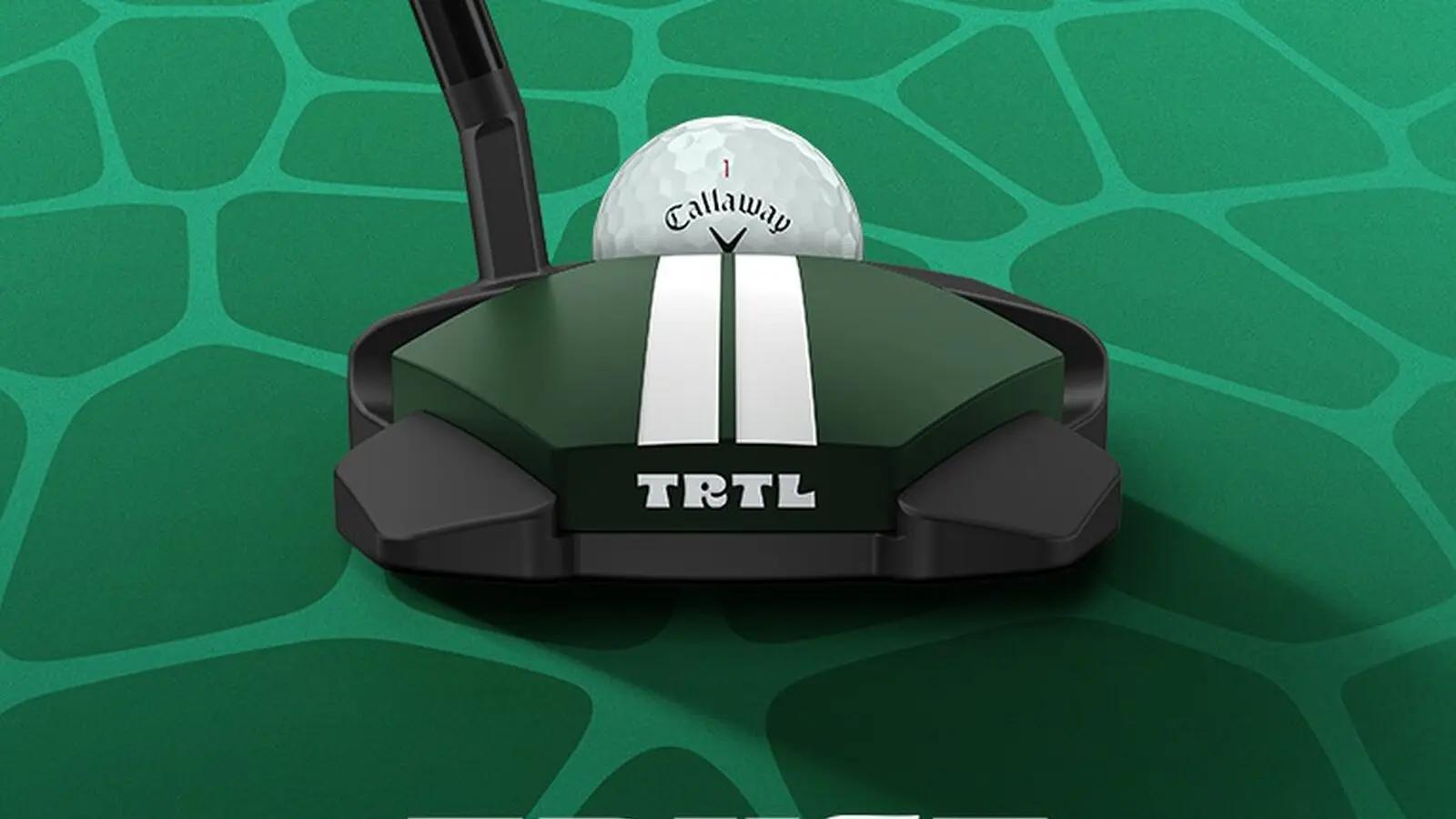 Odyssey TRTL-putter met Twin Track-uitlijning en de tekst 'Trust the TRTL' op een groene achtergrond