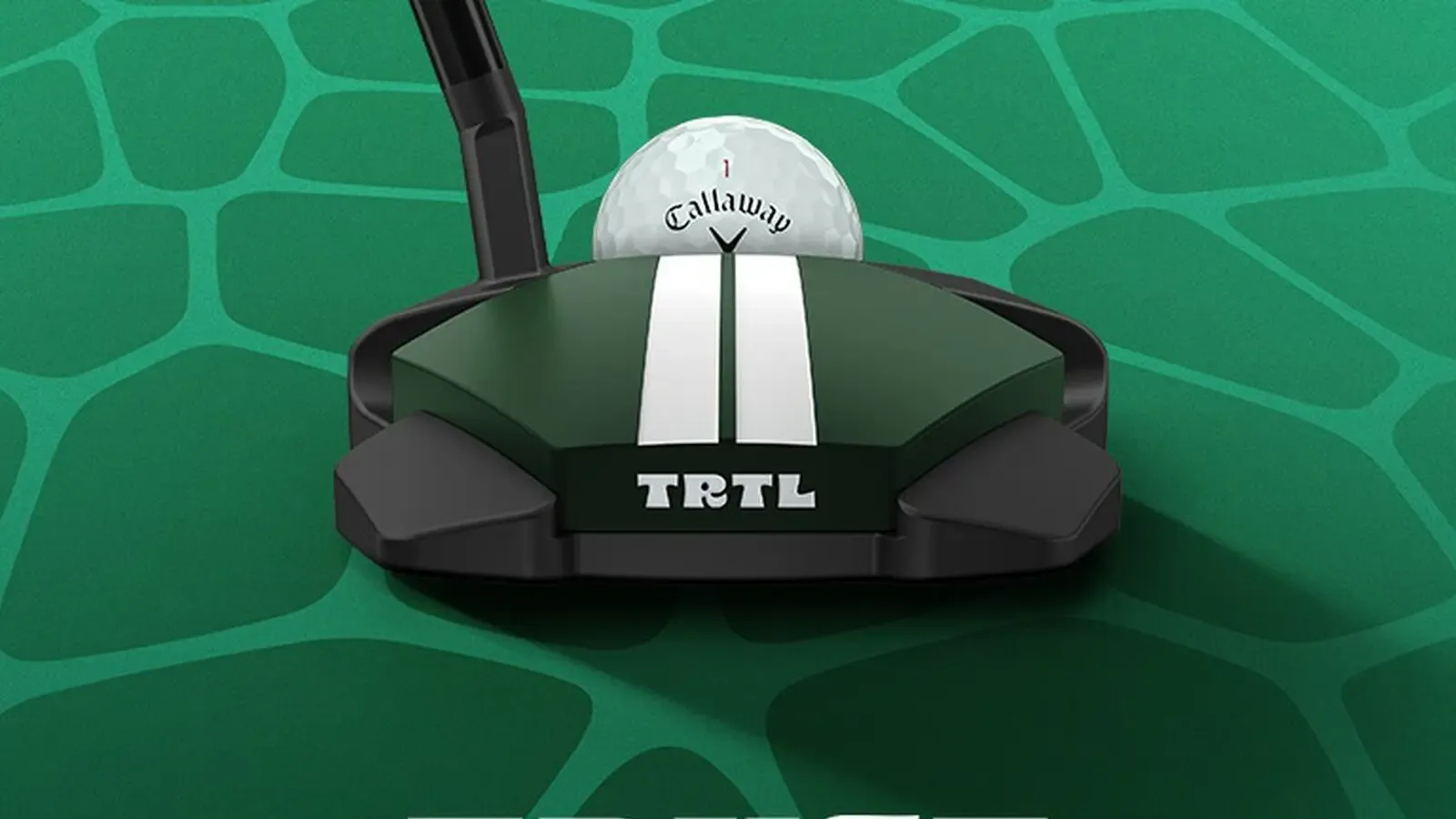 Odyssey TRTL-putter met Twin Track-uitlijning en de tekst 'Trust the TRTL' op een groene achtergrond