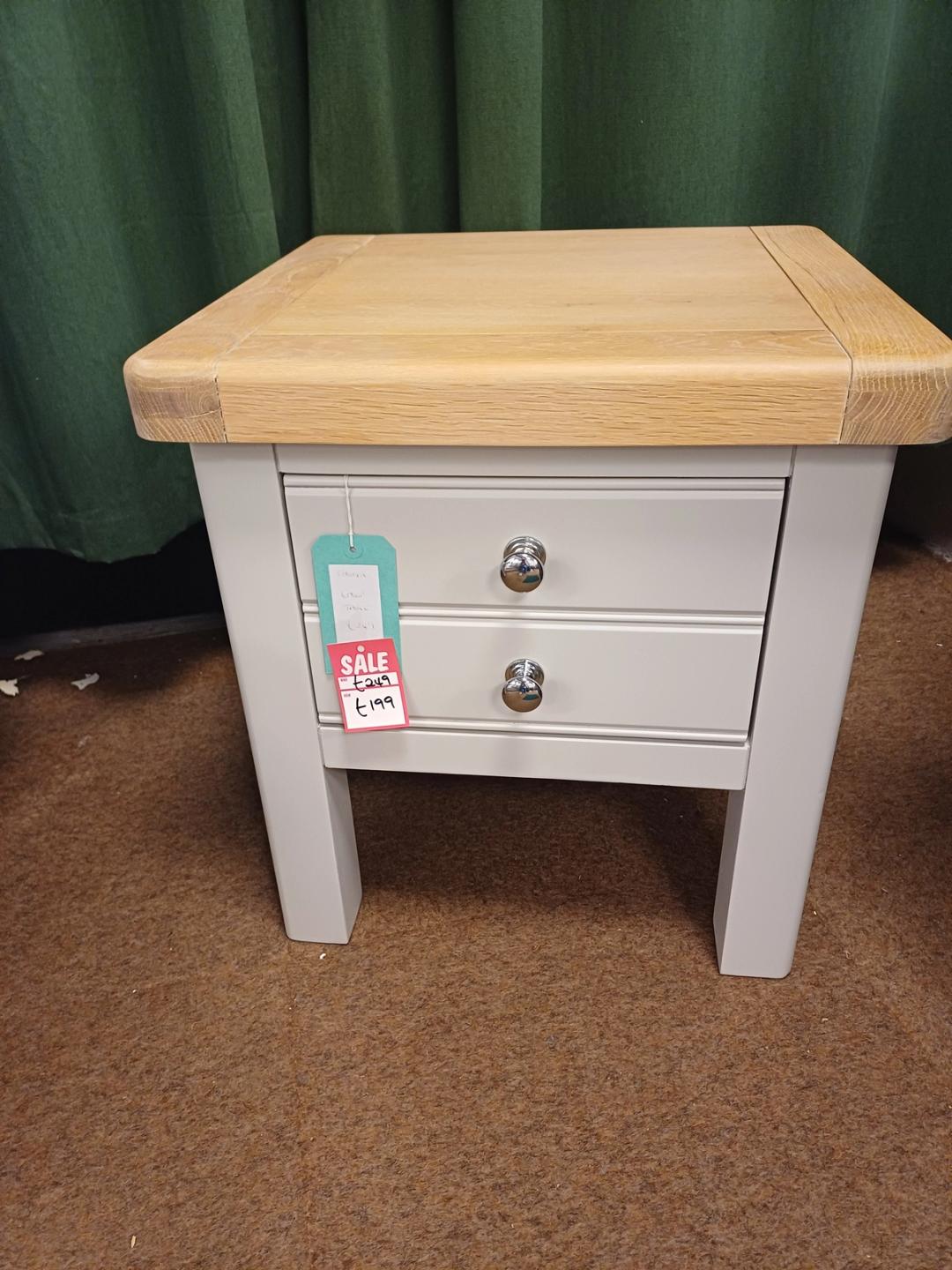 Lamp Table with Drawer. Grey painted, with an oak top.. Global