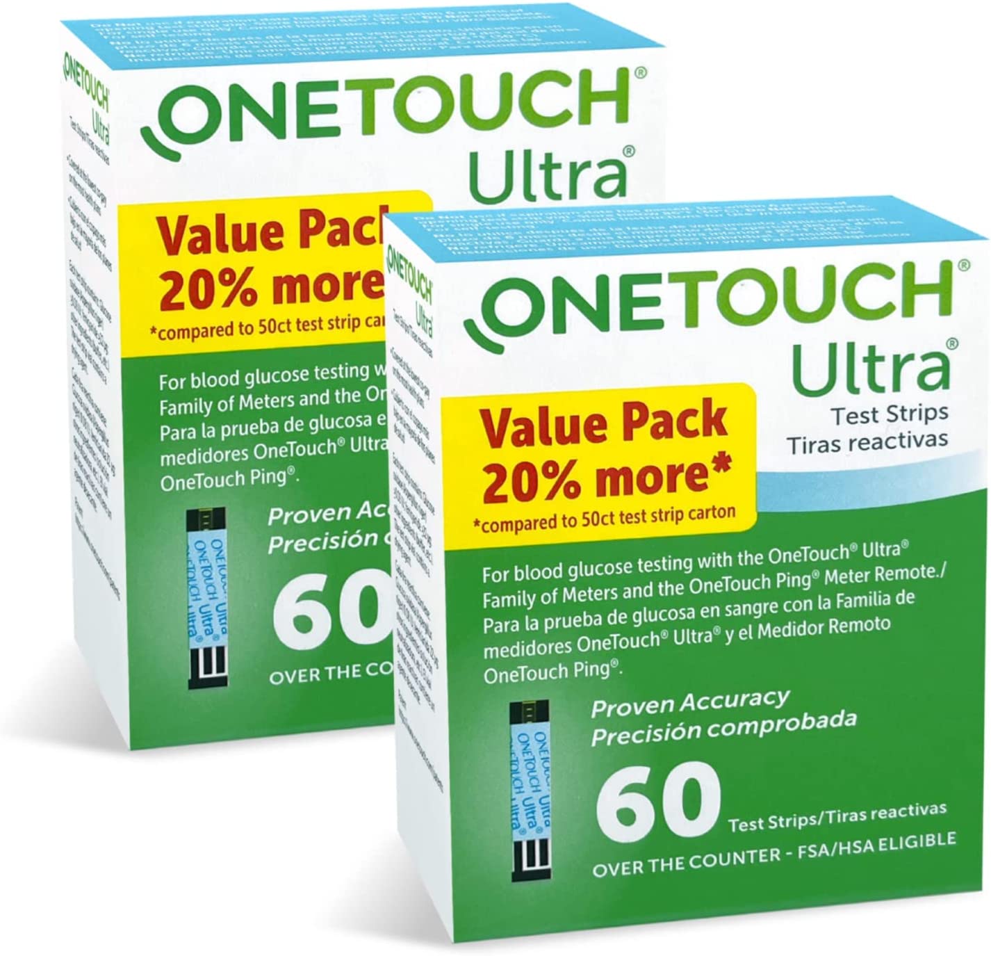 OneTouch Ultra Test Strips for Diabetes - 120 Count | Diabetic Test Strips for Blood Sugar Monitor | Glucose Test Strips for Blood Glucose Meter | 2 Boxes, 60 Test Strips Each