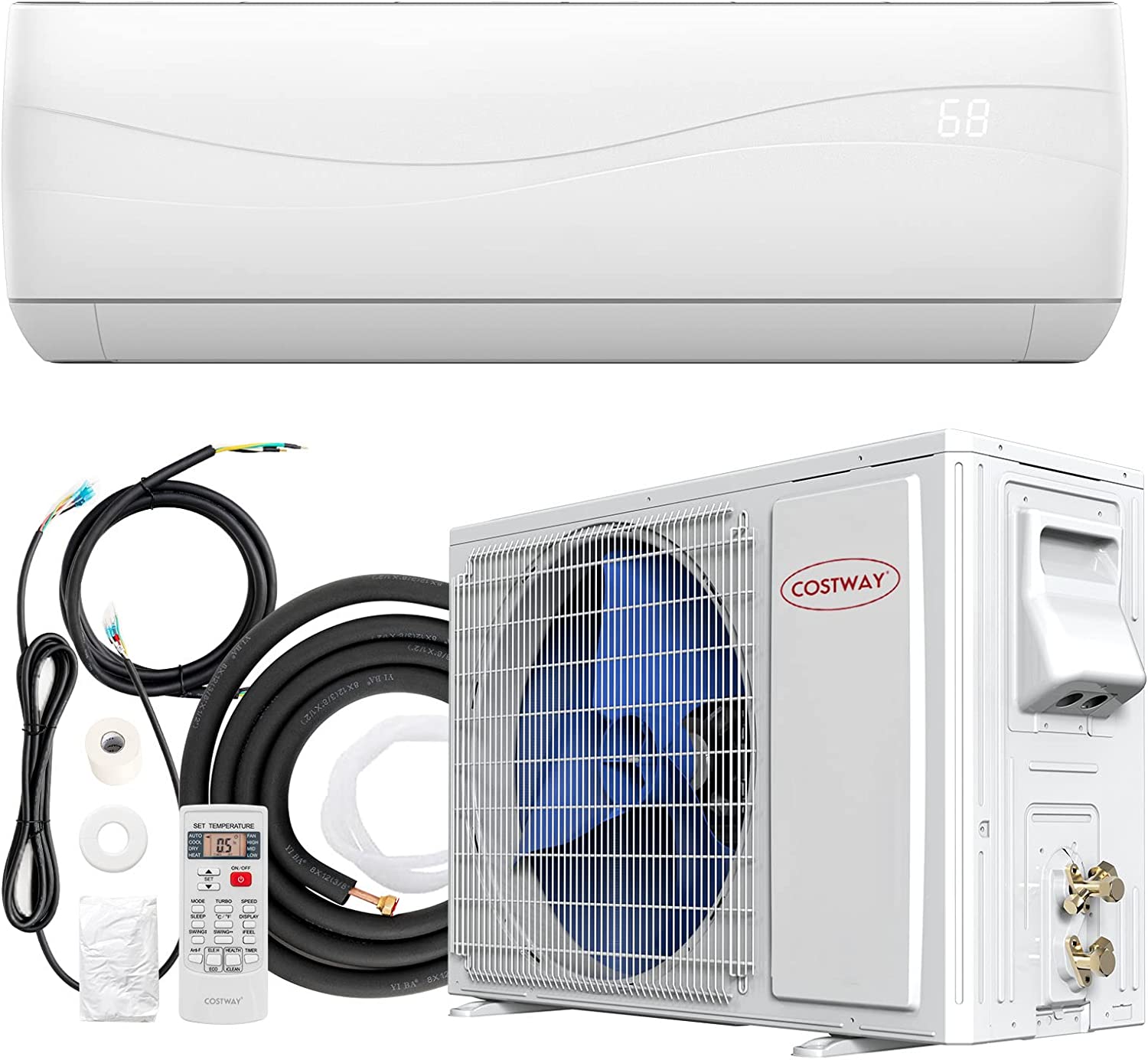 COSTWAY 12000BTU Mini Split Air Conditioner& Heater, 20 SEER2 115V Wall-Mounted Ductless AC Unit Cools Rooms up to 750 Sq. Ft, Energy Efficient Inverter AC with Heat Pump & Installation Kit