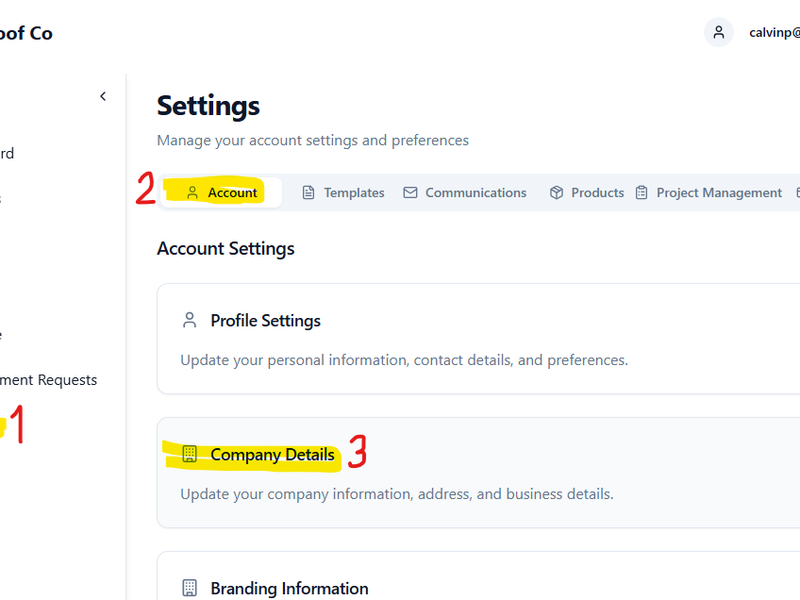 Screenshot of the settings menu