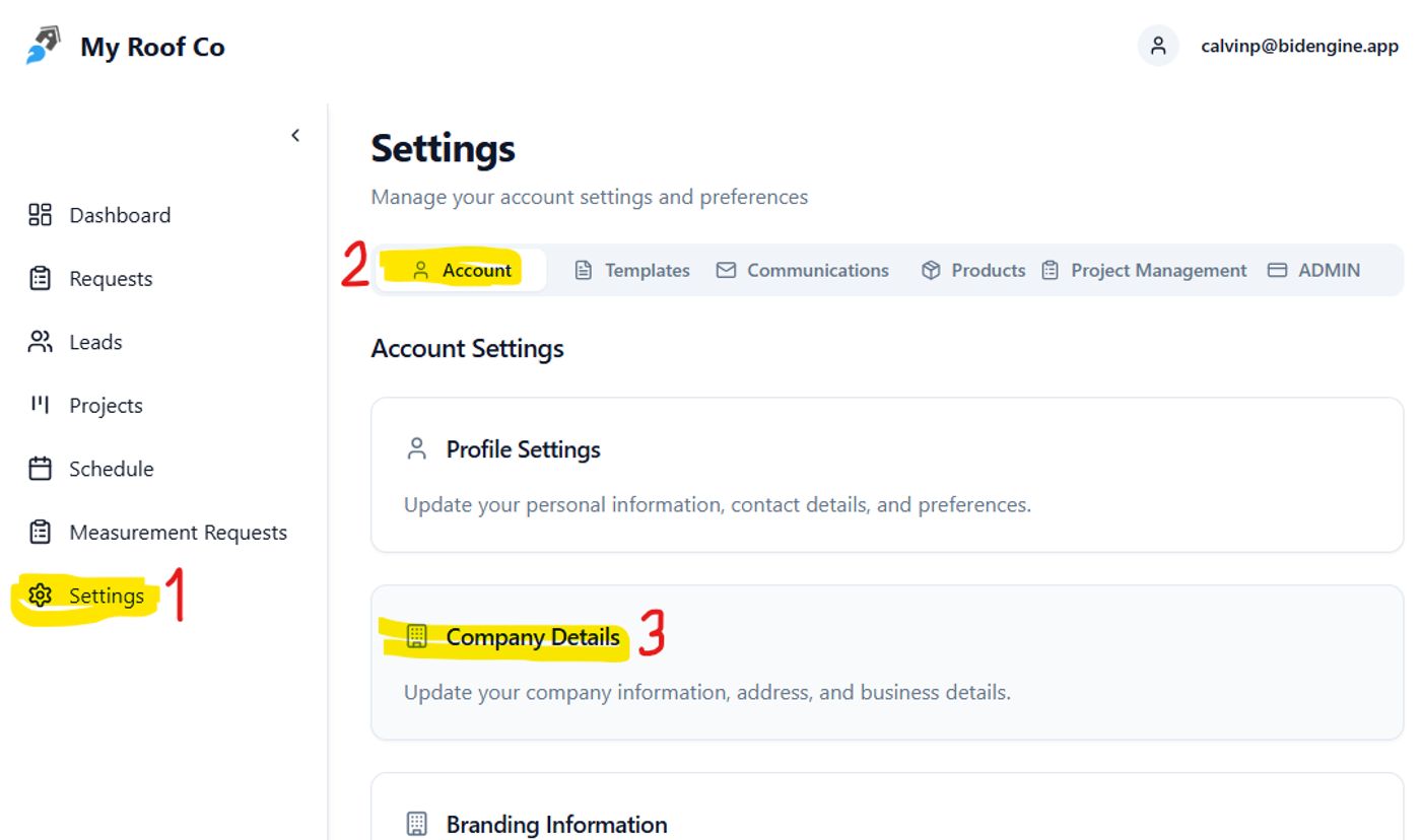 Screenshot of the settings menu
