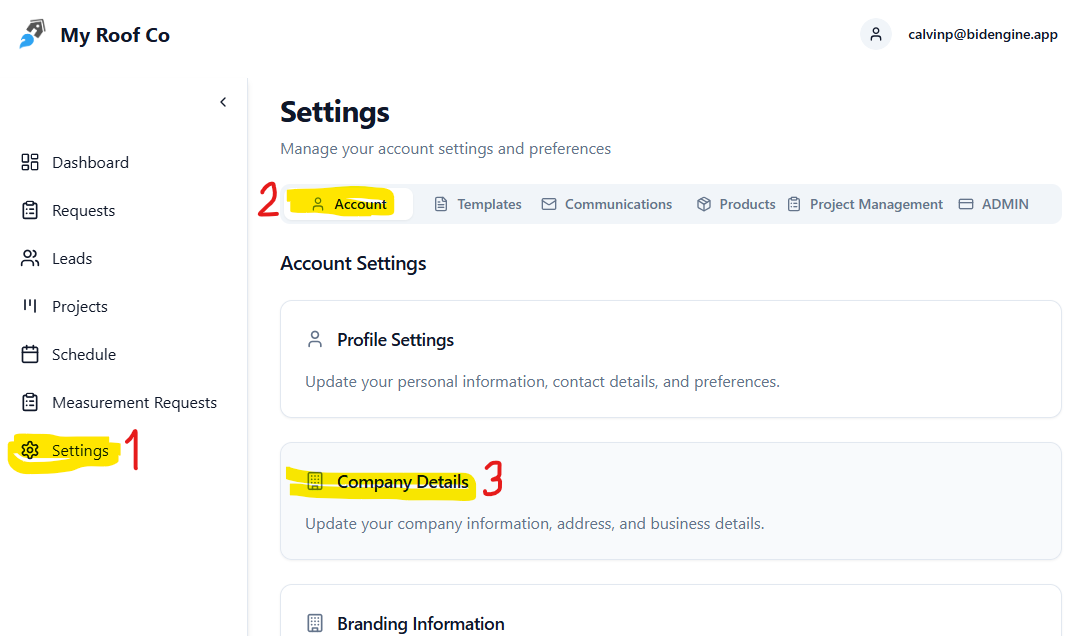 Screenshot of the settings menu