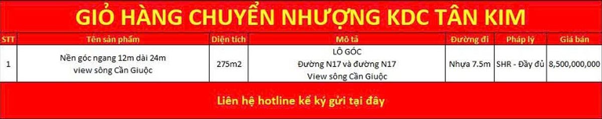 Giỏ hàng chuyển nhượng KDC Tân Kim