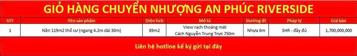 Giỏ hàng chuyển nhượng An Phúc Riverside