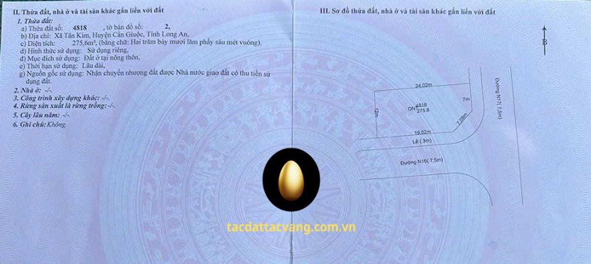 Nền góc 275m2 đường N16 và N17 KDC Tân Kim