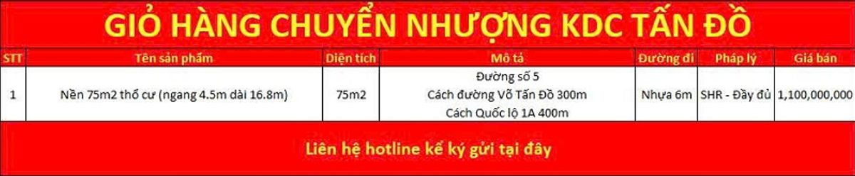 Giỏ hàng chuyển nhượng KDC Tấn Đồ