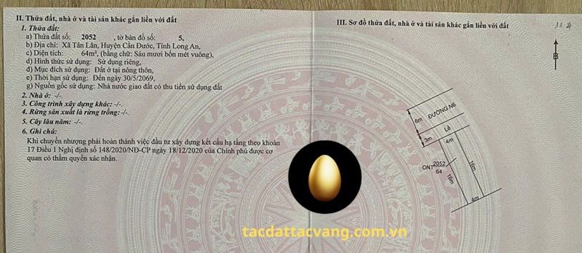 Nền thổ cư 64m2, ngang 4m dài 16m