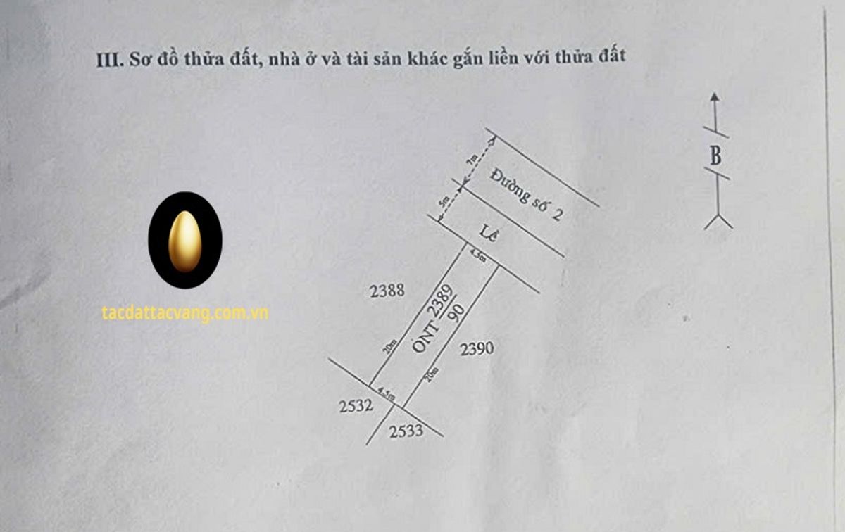 Nền 90m2 (ngang 4,5m dài 20m), đường số 2