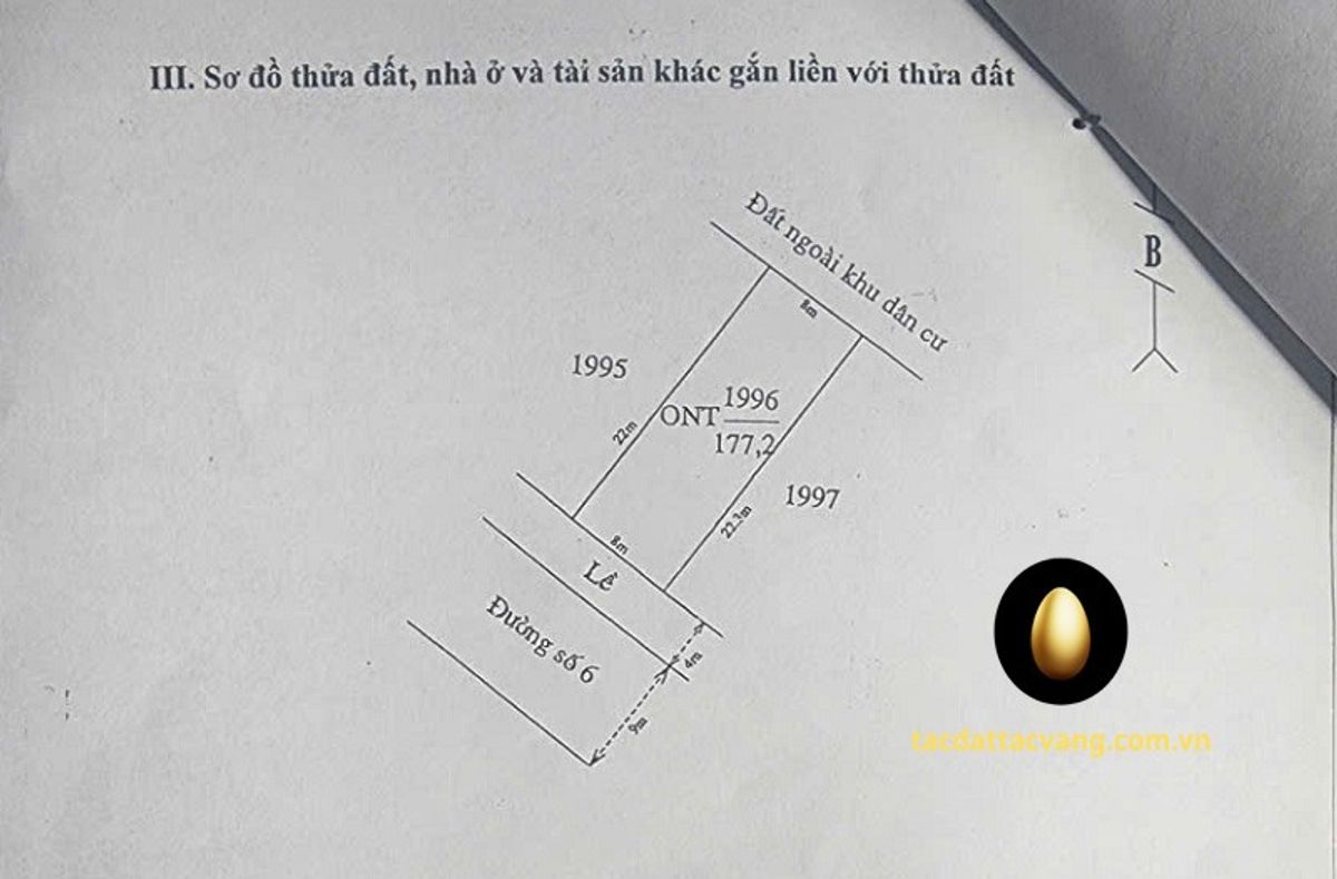 Nền 177m2 (ngang 8m dài 22m), đường số 6
