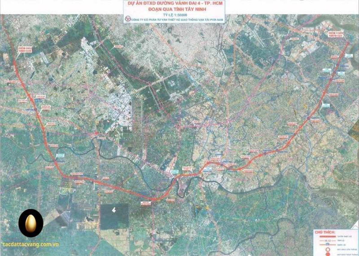 Hướng tuyến chính thức của tuyến Vành đai 4 Thành phố Hồ Chí Minh đoạn qua tỉnh Long An (nay là tỉnh Tây Ninh)