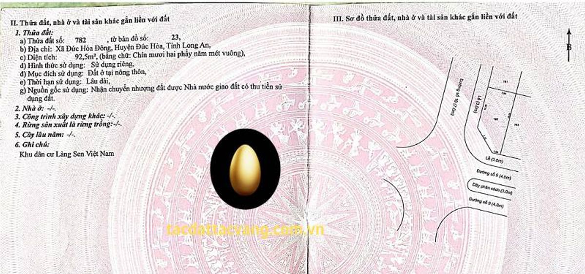 Nền 92,5m2 (ngang 7m dài 15m) đường số 19 và đường số 9 KDC Làng Sen Việt Nam