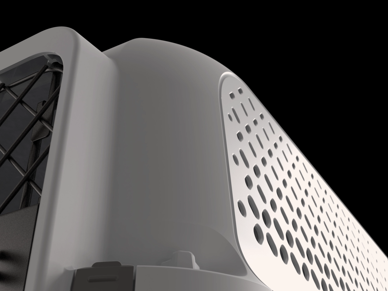 Top shell with ventilation pattern and metal door