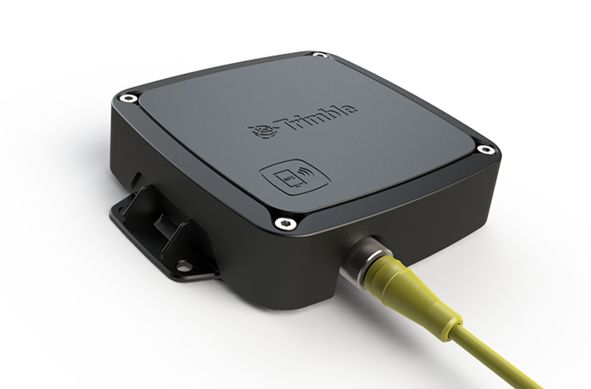 Trailer4U GPS tracker waterproof case by Trimble Transport & Logistics, smooth surface design, pressure tested at 4 meters depth, meets IP69K standard for all weather resistance, rendering
