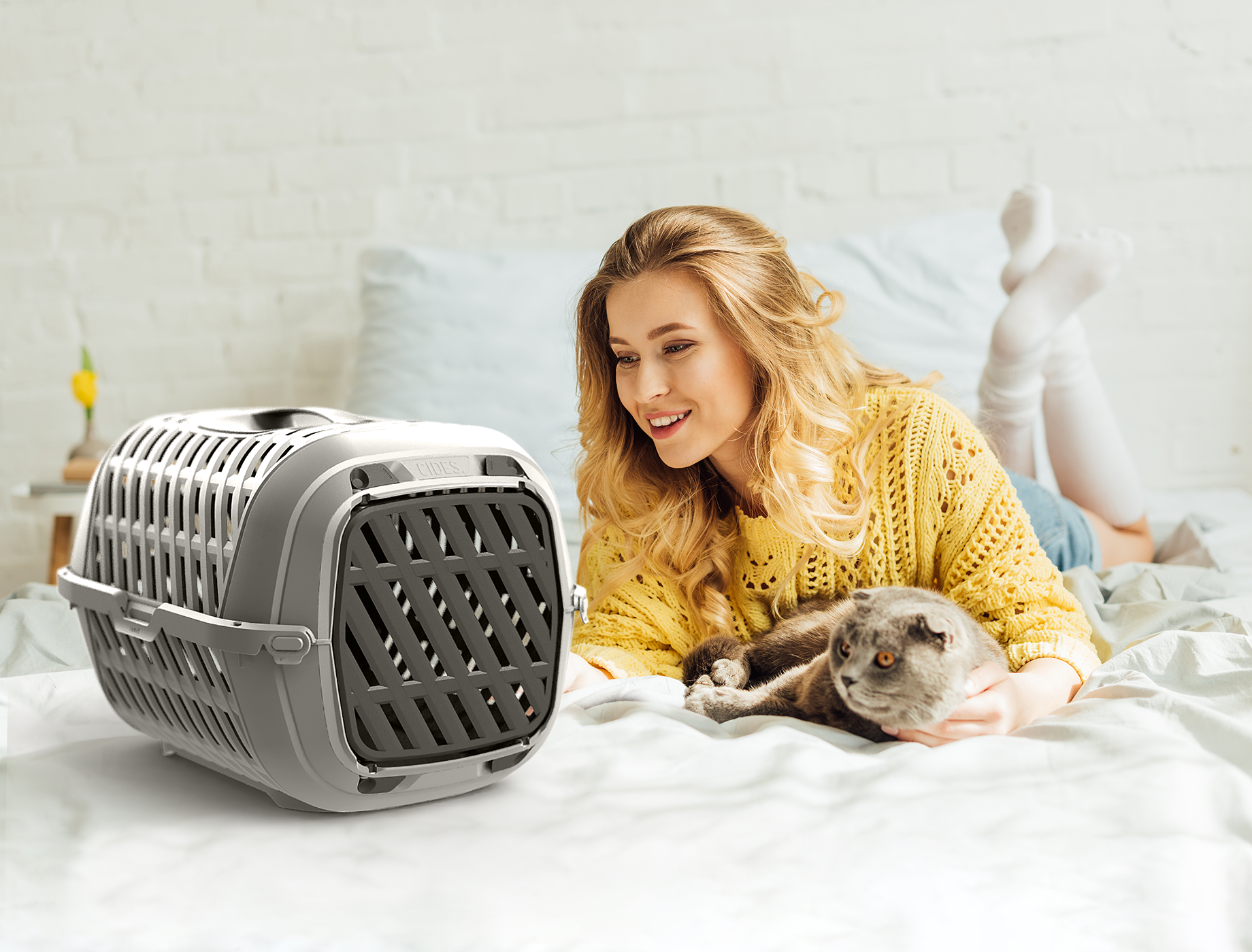 A stylish and practical transport cage with an openwork pattern, designed for safely transporting small pets with minimal environmental impact. Available at Maxi Zoo. Clips.