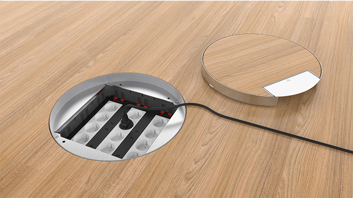 Vergokan range of floor boxes redesign by Atkore, modular solutions for different situations, considerable cut in product range, systematic testing of new concepts, patent application for remarkable innovations, open