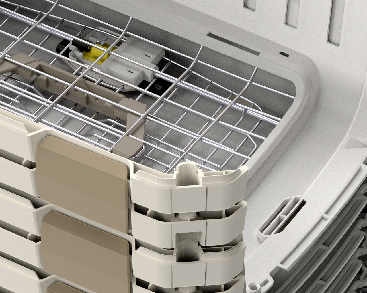 Carriers nested in a stack for transport