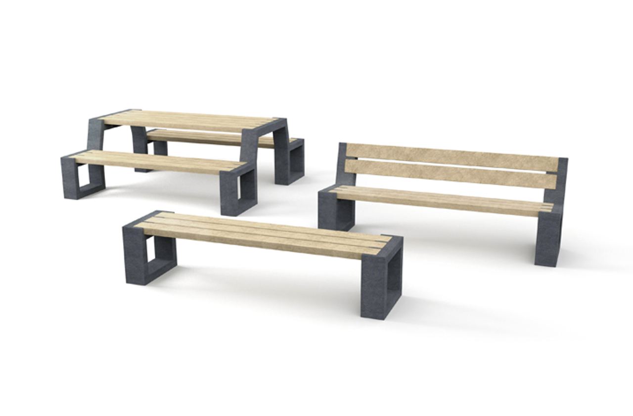 The Matrix range: bench, bench with backrest and picnic table