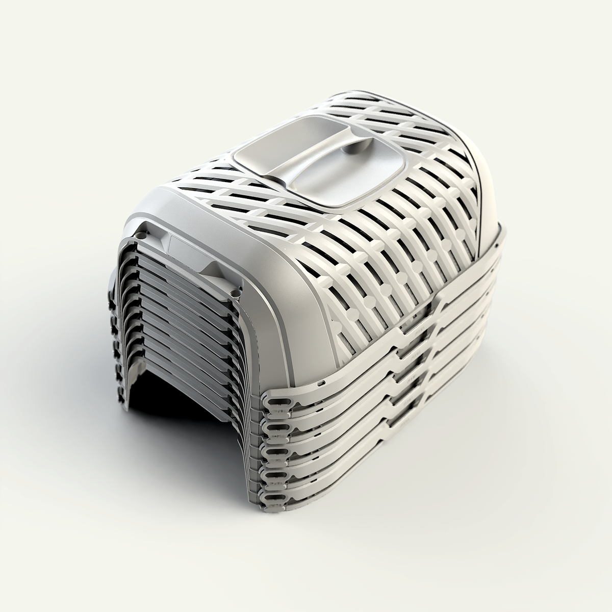 A stylish and practical transport cage with an openwork pattern, designed for safely transporting small pets with minimal environmental impact. Available at Maxi Zoo. Stack.