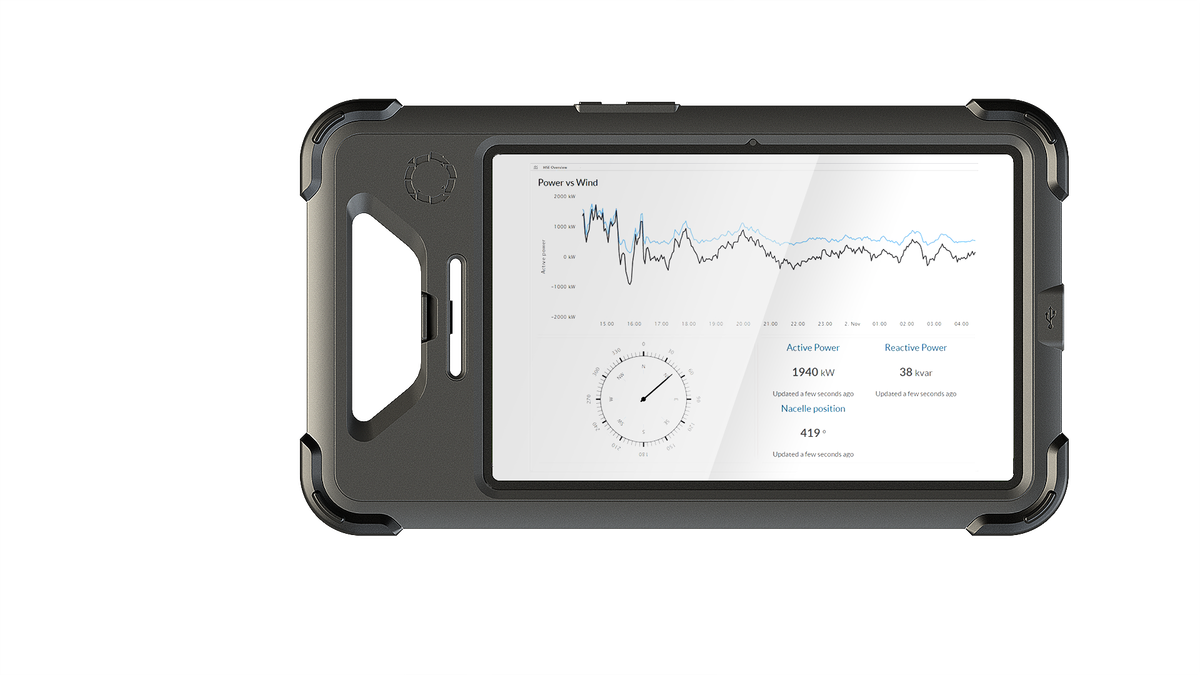 Offshare Tracking Box door eBO Enterprises, herontworpen voor automatische en veilige personeelstracking op offshore windmolenparken, lichtgewicht en gebruiksvriendelijk ontwerp, intuïtieve gebruikersinterface, front