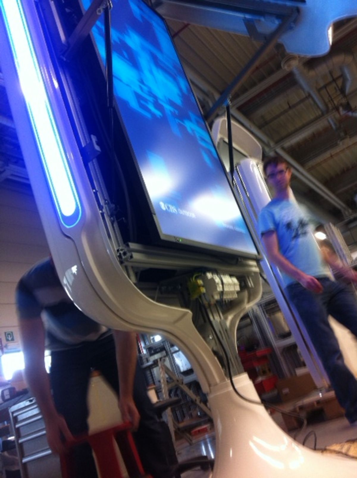 Barco (Dzine) digital signage pod, innovative concepts with interchangeable skins, easily accessible components for maintenance, open