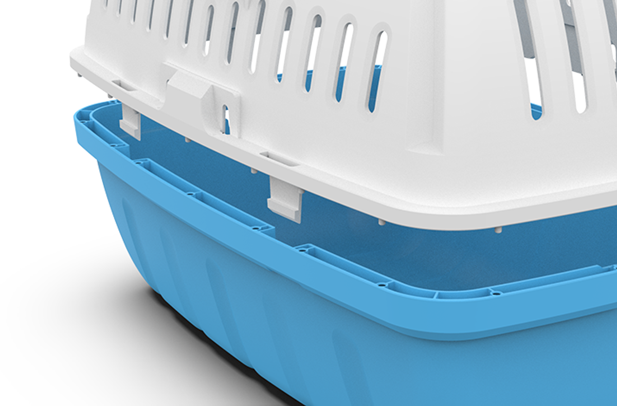 Hipster rodent pet carrier by Moderna Products, designed for ultimate human-pet interaction, transparent lid, user-friendly lock, stackable design, comes in two sizes, clips