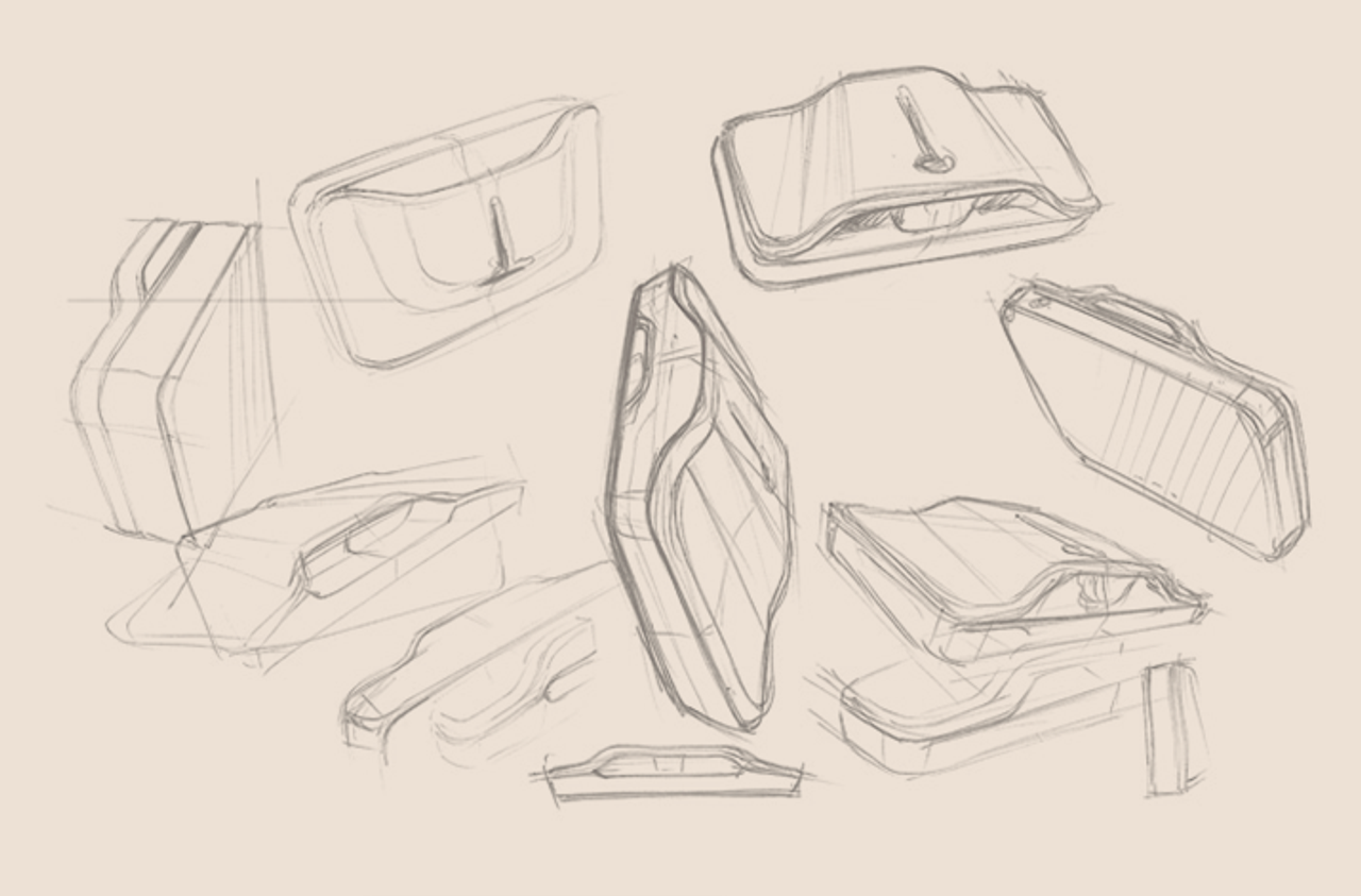Pencil concept sketches of the monitor housing