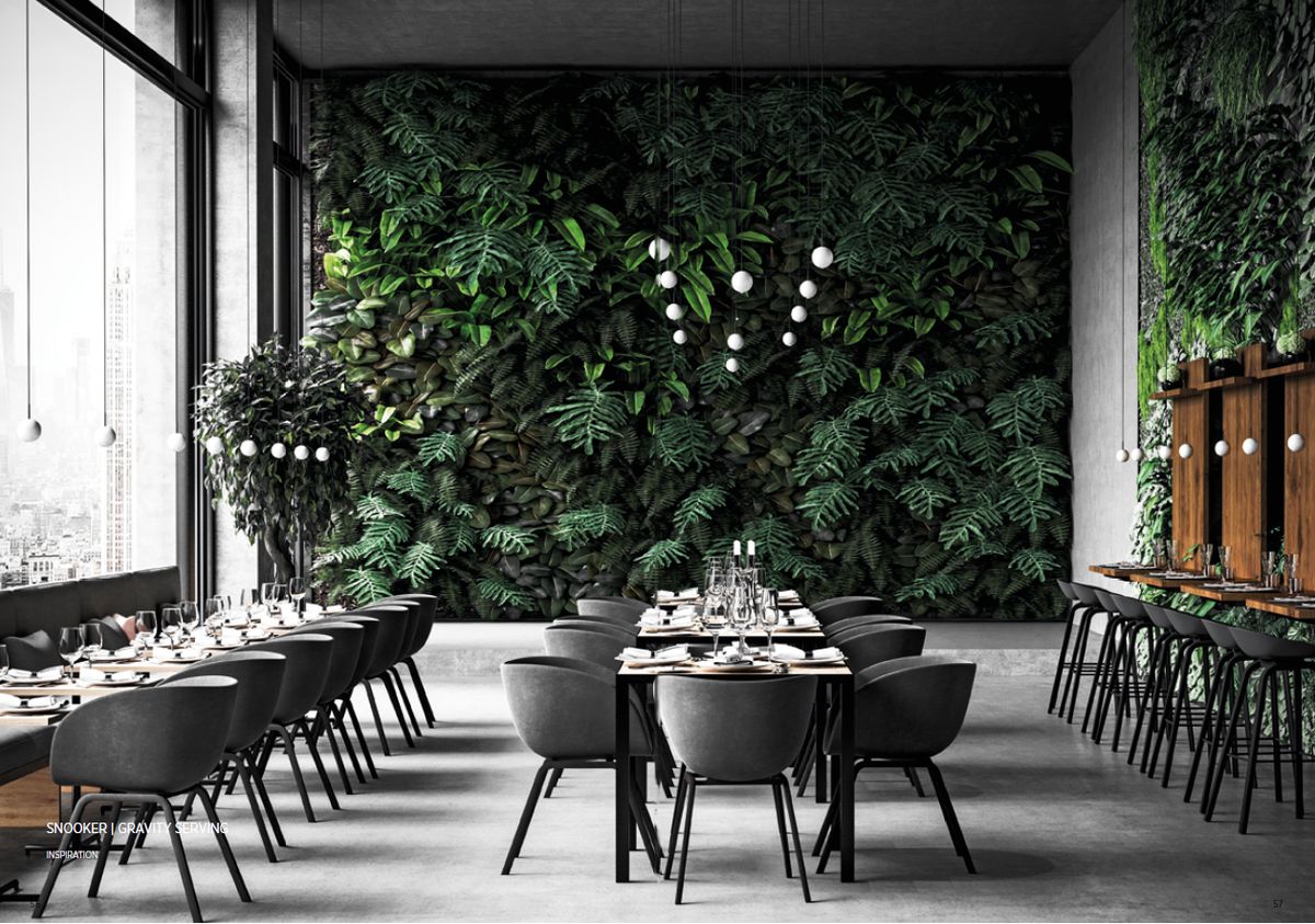 Snooker modular light sculpture system by Prolicht, featuring GRAVITY LIFT retractable cable system, adjustable height and position, quick swapping and locking of modules, DALI module for individual control, restaurant