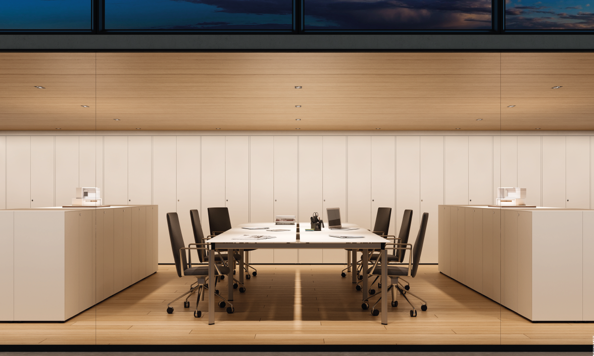 Magiq Pro lighting system by Prolicht with modular design, combining up to four light beams into one fixture, offering maximum freedom for lighting designers, office interior